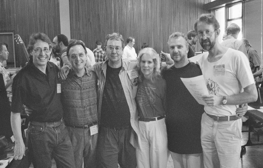 1998 GAL Convention in Tacoma, Washington, USA. From left: Michael Sanden (Sweden), Jeffrey Elliott (USA), Ervin Somogyi (USA), Cyndy Burton (USA), Gary Southwell (UK), Graham Caldersmith (Australia). Graham also attended the 1982 GAL Convention in Estes Park, Colorado.