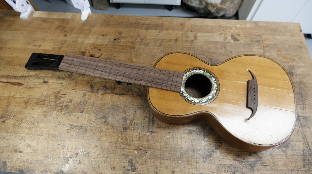 The slotted, shaped and cut to length fretboard blank.
