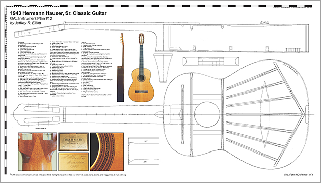 Hauser guitar PLANS to make a classical guitar actual size 