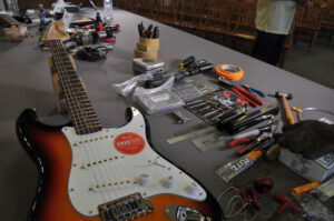 Tools at the ready for the electric guitar repair workshop. (Newsom)