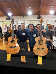 Adam Chan, Jonathan Woo, and Ho Chee Seng with Adam's guitars. (Woo) 