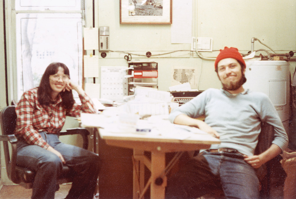 Tim and Deb are shown at their workstations in the Odd Fellows kitchen, about 1976. Photo by Bon Henderson.
