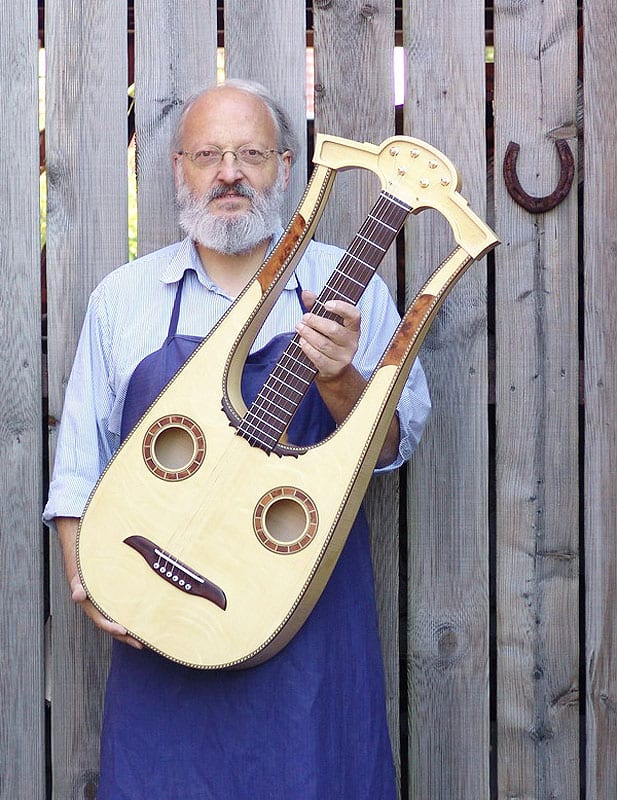 Guild member Wilfried Ulrich sent this photo of himself with a recent lyra guitar. We published it in the letters section of American Lutherie #89.