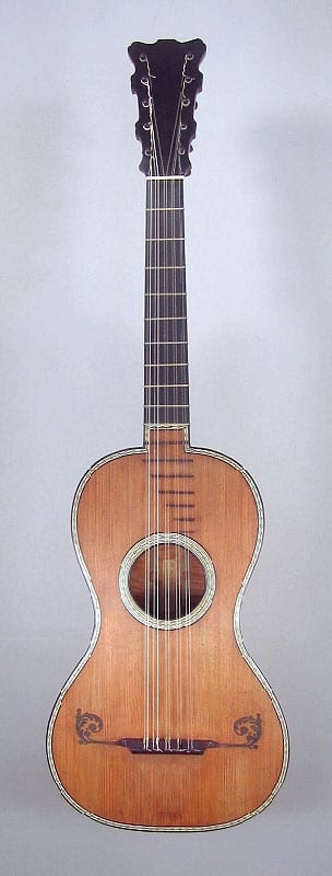 Another guitar by Michelot, made in Paris circa 1770. This one is more luxurious with ivory and ebony purflings. (image 1 of 2)