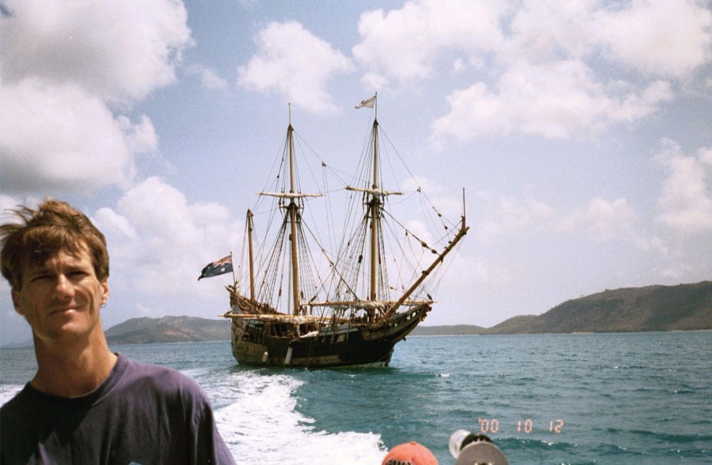 The good ship Duyfken, on which Sheppard signed on as a navigator after his around-the-world bicycle adventure was ended by a drunken driver.