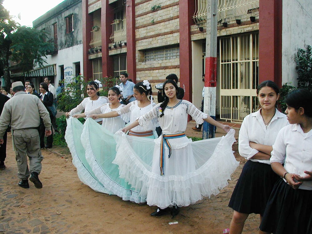 The locals welcome Sheppard and the Cabildo Museum staff to the birthplace of Barrios, San Juan Baptista, Missiones, Paraguay May, 2005.	