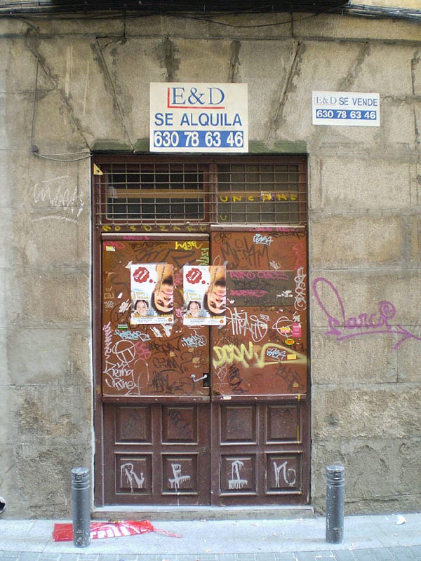 The entrance to Santos Hernandez’ shop in Madrid, Spain, now in disrepair.
