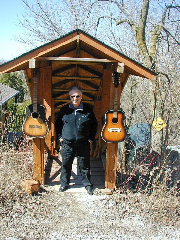 Pepe Romero at the entryway to Sheppard’s garden, 2006. “Down the staircase to that shop, I have a collection of dead guitars turned into bird houses. I am always accepting more of them, and it is a great way to check the durability of finishes. Just leave the guitar outside through a dozen Wisconsin winters.”
