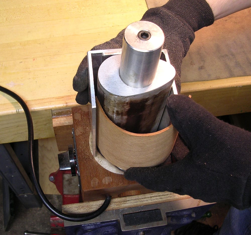 The bending brake assists in bending a tight Florentine cutaway.