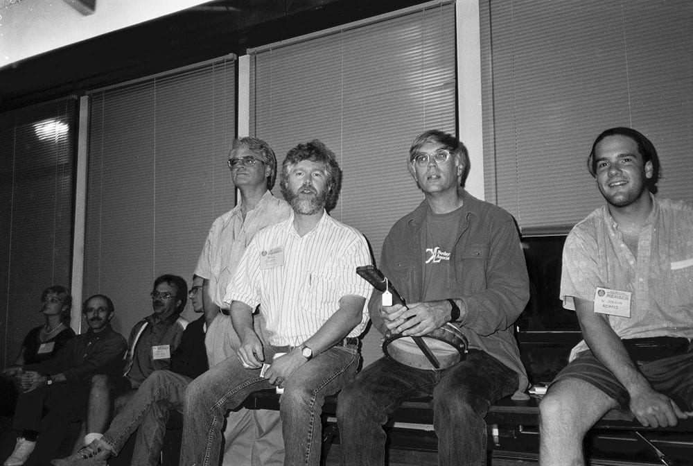 Attending the 1995 GAL Benefit Auction. From left: unknown, Ken Altman, Eric “Rico” Meyer, Guy Rabut, Vince Meyer, Bill Scott, Don Bradley, and W. Joshua Adams.