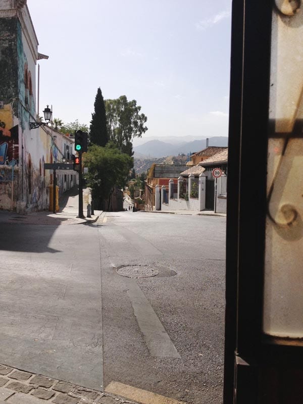 A view of Sierra Nevada from the Marin shop door. Don Antonio judges humidity by watching the cloud formations.