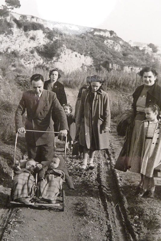 1953: Walking through the fields with my twin brother Ignasi, my sister, my parents, and others.