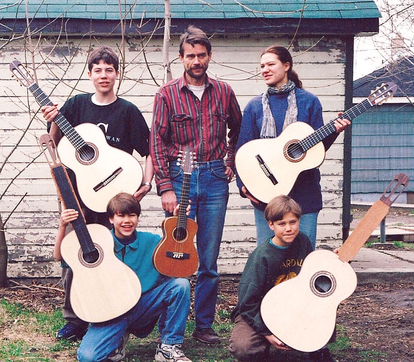 Sergei and his kids, 1997. Standing, l to r: Sagen, Sergei, Joshia. Front: Rubin, Alan.