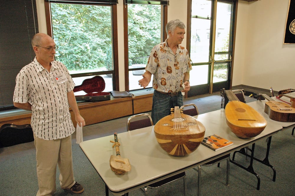 Explaining the guitar collection at the 2006 GAL Convention. (image 1 of 3)