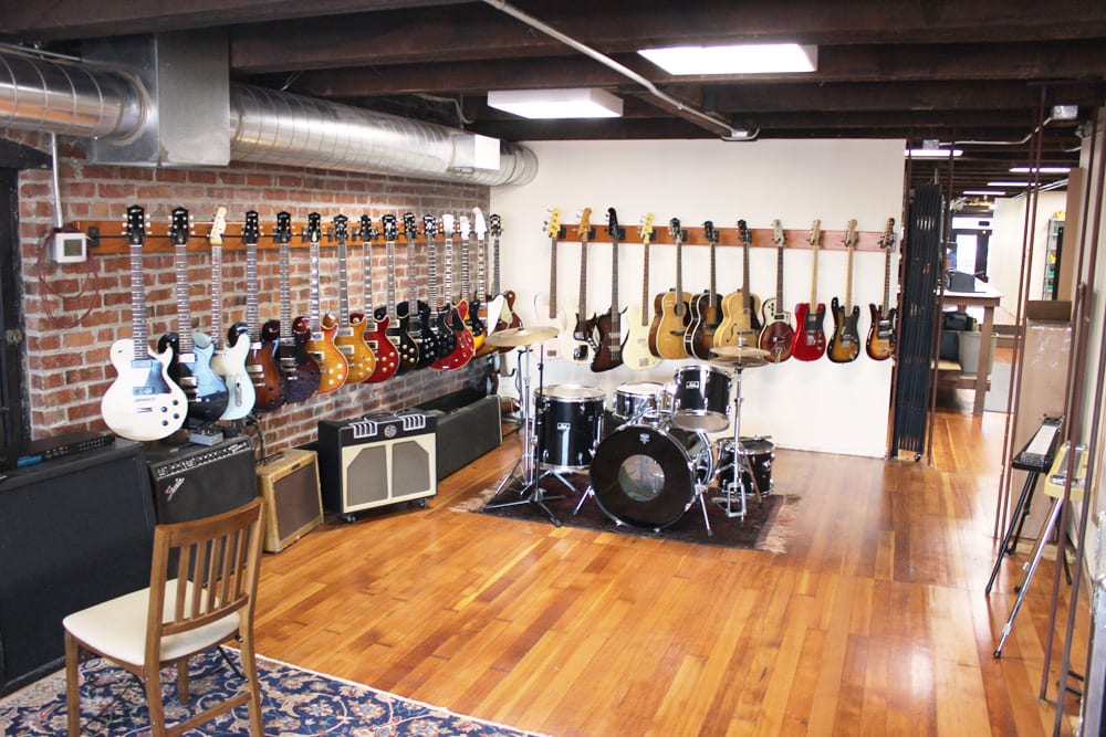 Lollar’s cozy listening room offers a good selection of guitars, pickups, and amps.