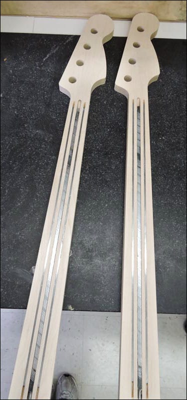 Bass necks with truss rods and steel bars.