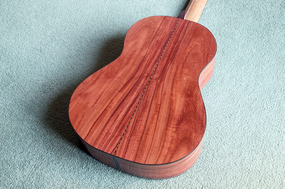 Classical guitar in padouk and spruce. A move towards non-threatened, sustainable timbers