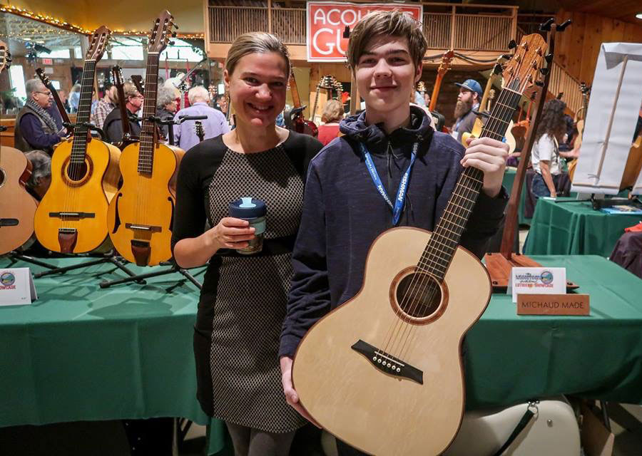At the 2018 Woodstock Invitational Luthiers Showcase with son Ayden.