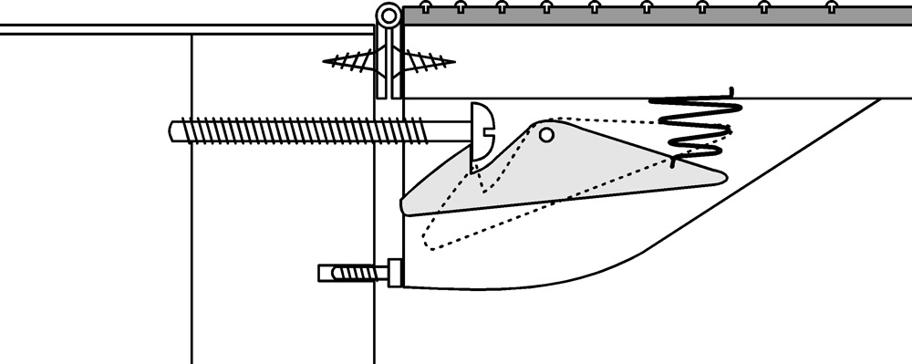 I have used this simple adjustable locking device on several types of Packaxes. It is quick and easy to operate. Neck angle/playing action adjustments are made by running the machine screw, to which the latch connects, slightly in or out. The smaller screw, which acts as a neck-movement stop, is adjusted to coordinate with the neck angle setting.