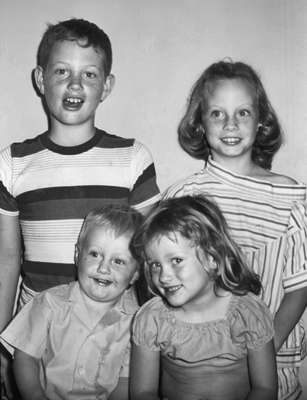 The Lundberg kids: Bob (10), and Anne (7) are behind Lora (4), and Tommy (2). Brother Ben was either new or not yet born. Photo courtesy of Lora Lundberg Schultz.