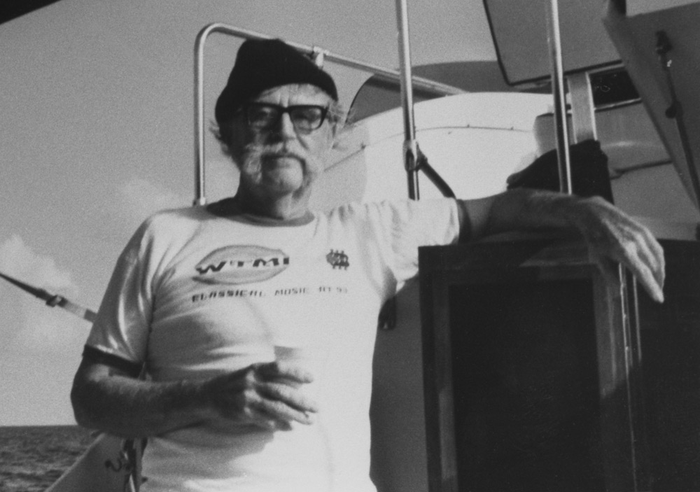 H.E. Huttig on his boat.